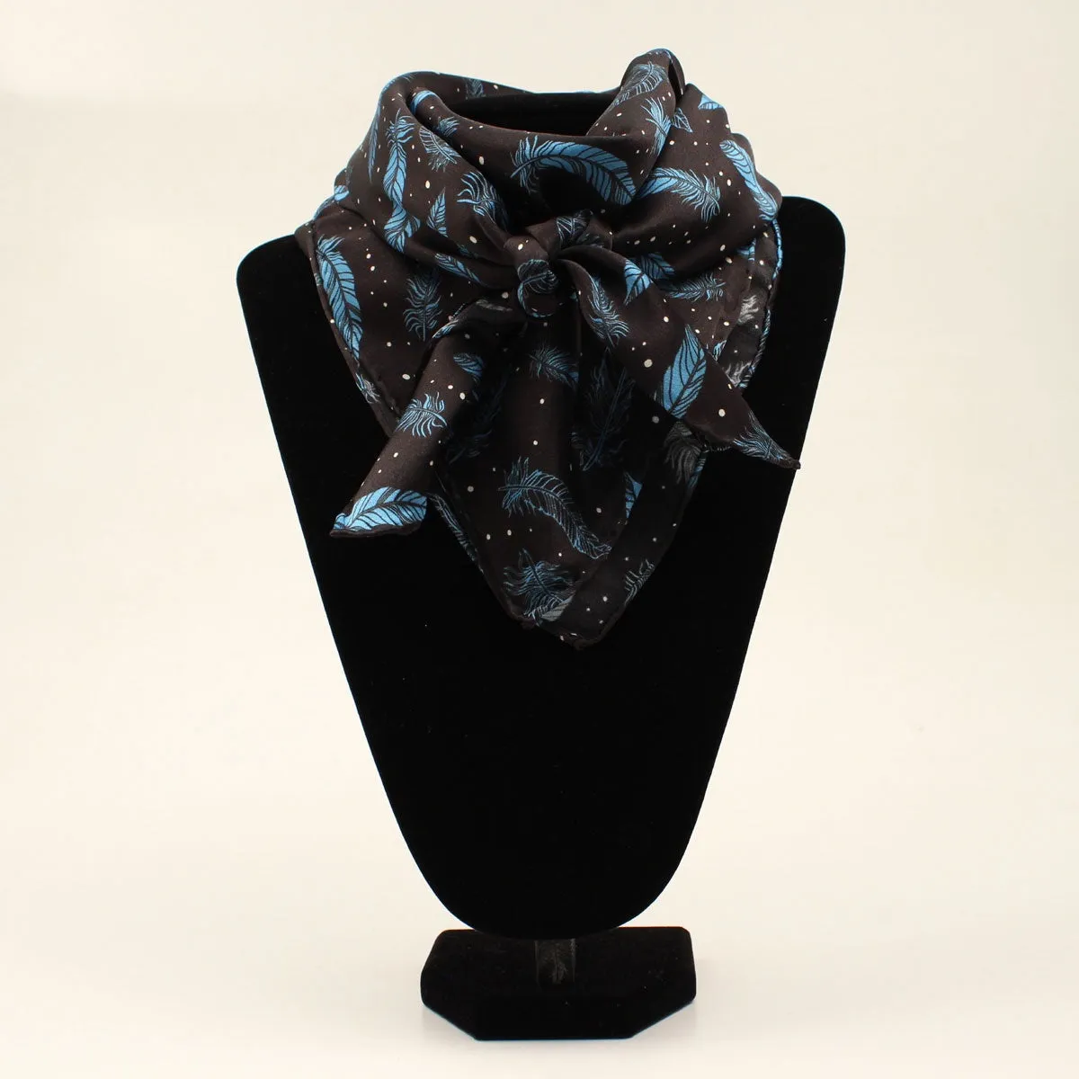 100% Silk Feathers Wild Rag - Black/Blue