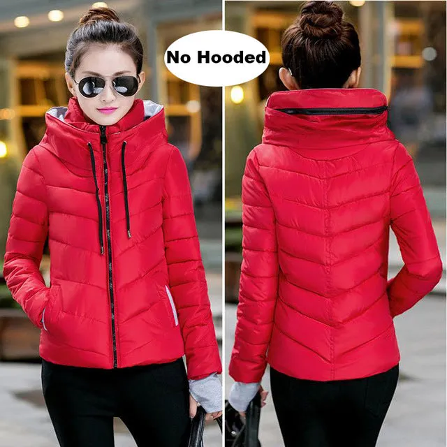 2017 hooded women winter jacket short cotton padded womens coat autumn casaco feminino inverno solid color parka stand collar