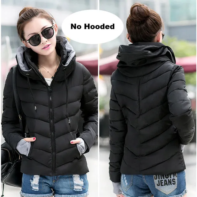 2017 hooded women winter jacket short cotton padded womens coat autumn casaco feminino inverno solid color parka stand collar