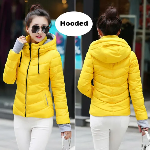 2017 hooded women winter jacket short cotton padded womens coat autumn casaco feminino inverno solid color parka stand collar