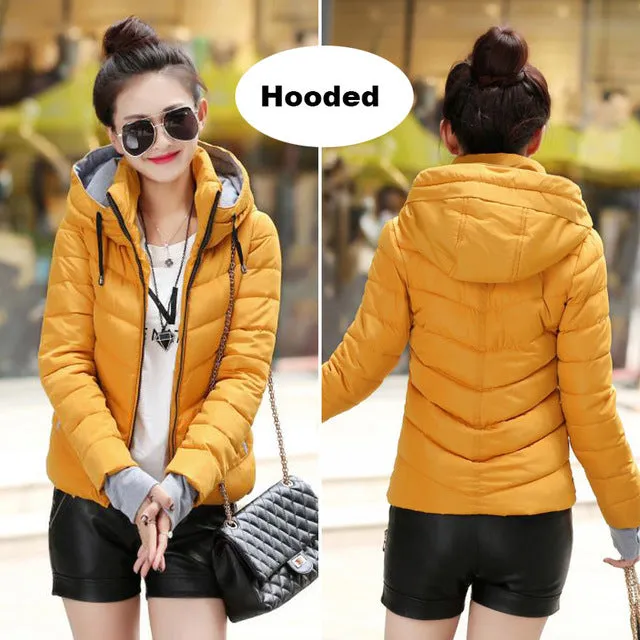 2017 hooded women winter jacket short cotton padded womens coat autumn casaco feminino inverno solid color parka stand collar