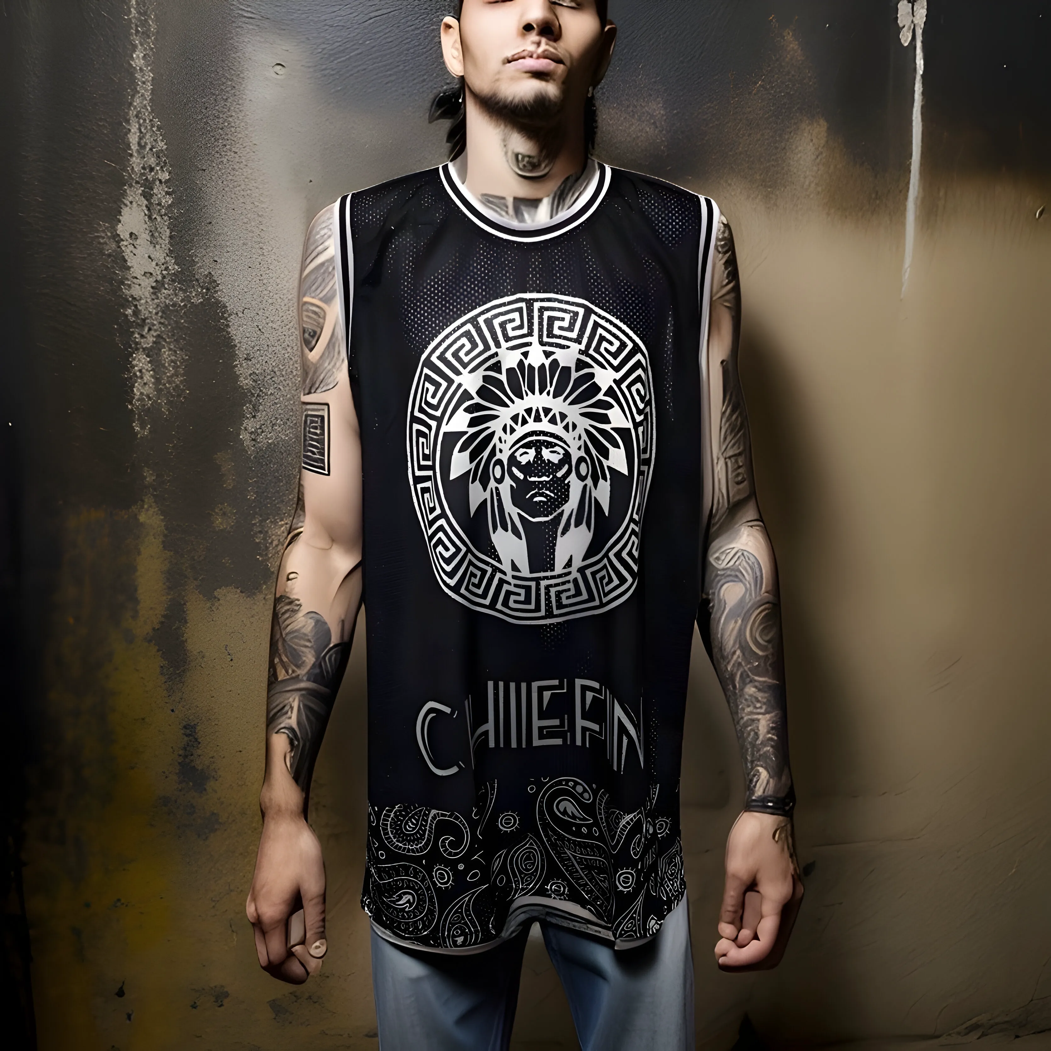 ^23 BLACK BANDANA^ ~CHIEFIN’~ MESH BASKETBALL CREWNECK JERSEYS (TALL-BODY)