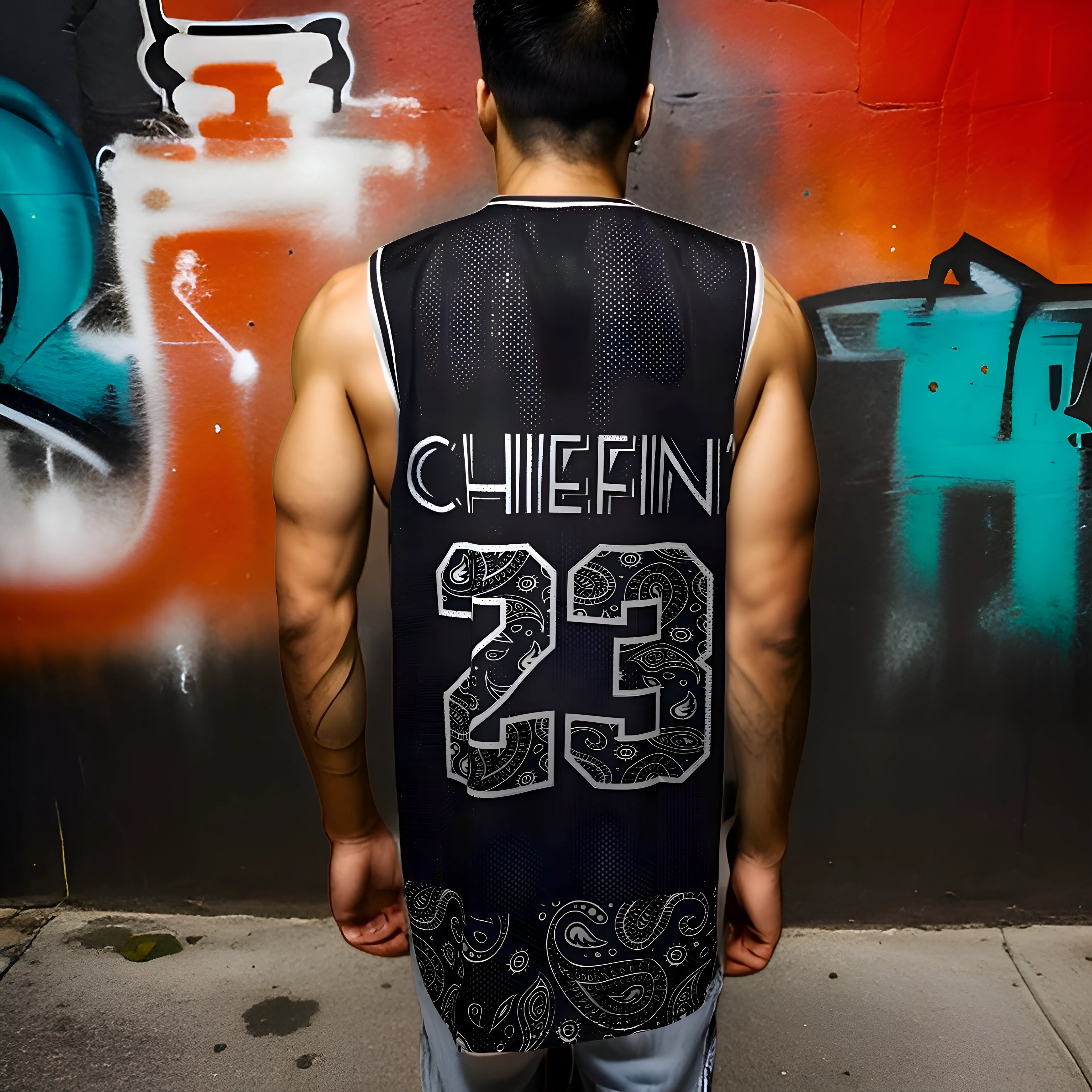 ^23 BLACK BANDANA^ ~CHIEFIN’~ MESH BASKETBALL CREWNECK JERSEYS (TALL-BODY)