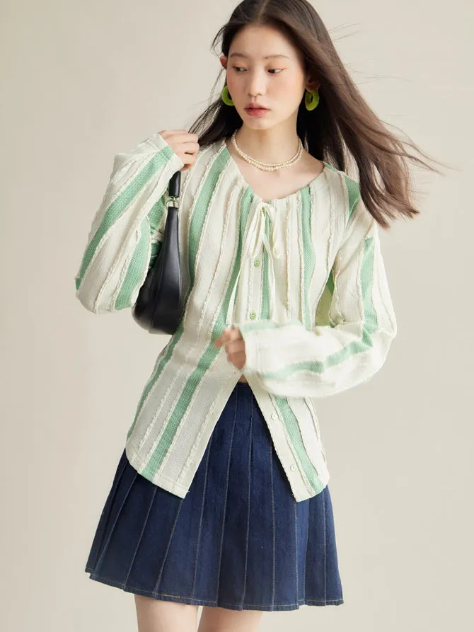 A-line Short Denim Pleated Skirt