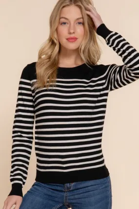 Alexa Stripe Sweater-Black/Ivory