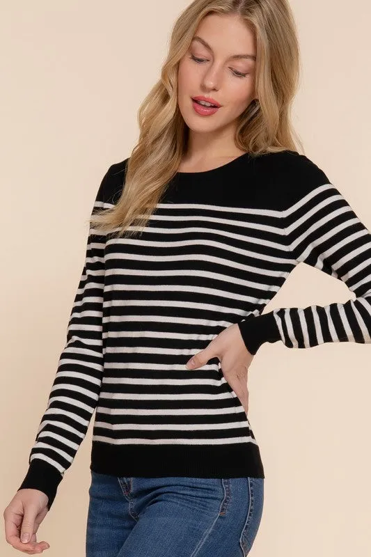 Alexa Stripe Sweater-Black/Ivory