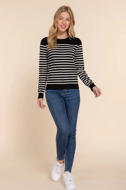 Alexa Stripe Sweater-Black/Ivory