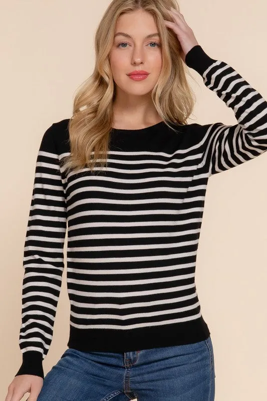 Alexa Stripe Sweater-Black/Ivory