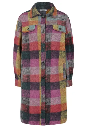 Alice Collins 033A023 Elle Pink Check Longline Oversized Fleece Jacket