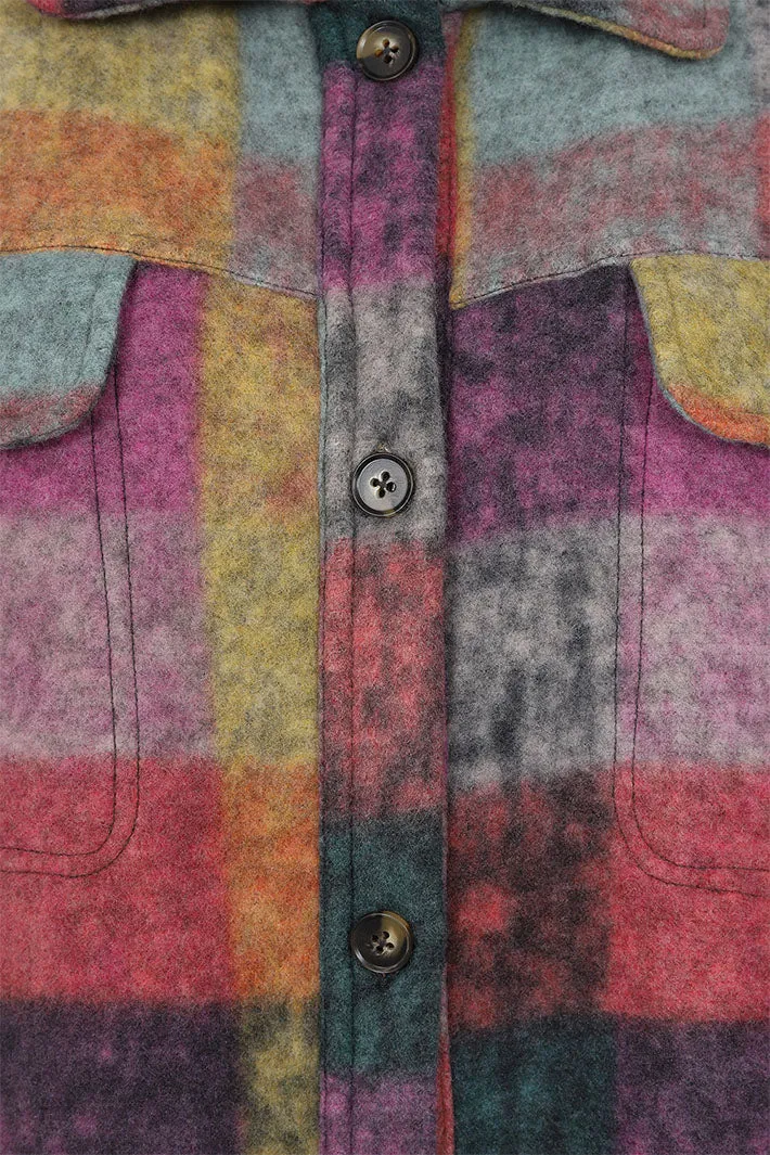 Alice Collins 033A023 Elle Pink Check Longline Oversized Fleece Jacket