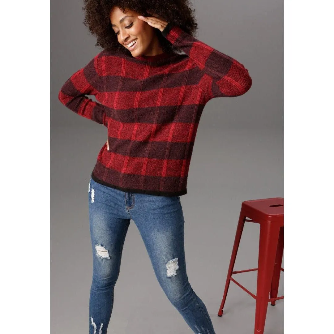 Aniston Selected Red Check Knit Jumper