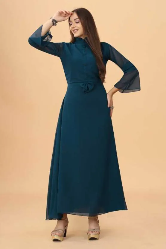Azure Aura Maxi Dress with Full Sleeve