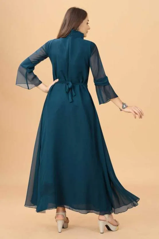 Azure Aura Maxi Dress with Full Sleeve