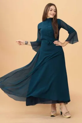 Azure Aura Maxi Dress with Full Sleeve