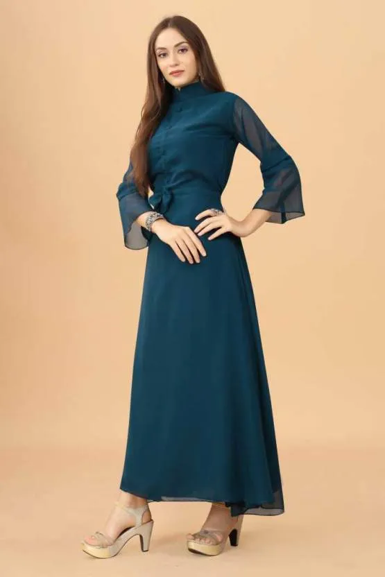 Azure Aura Maxi Dress with Full Sleeve