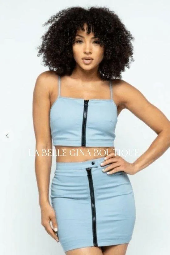 BAE crop top and skirt set.