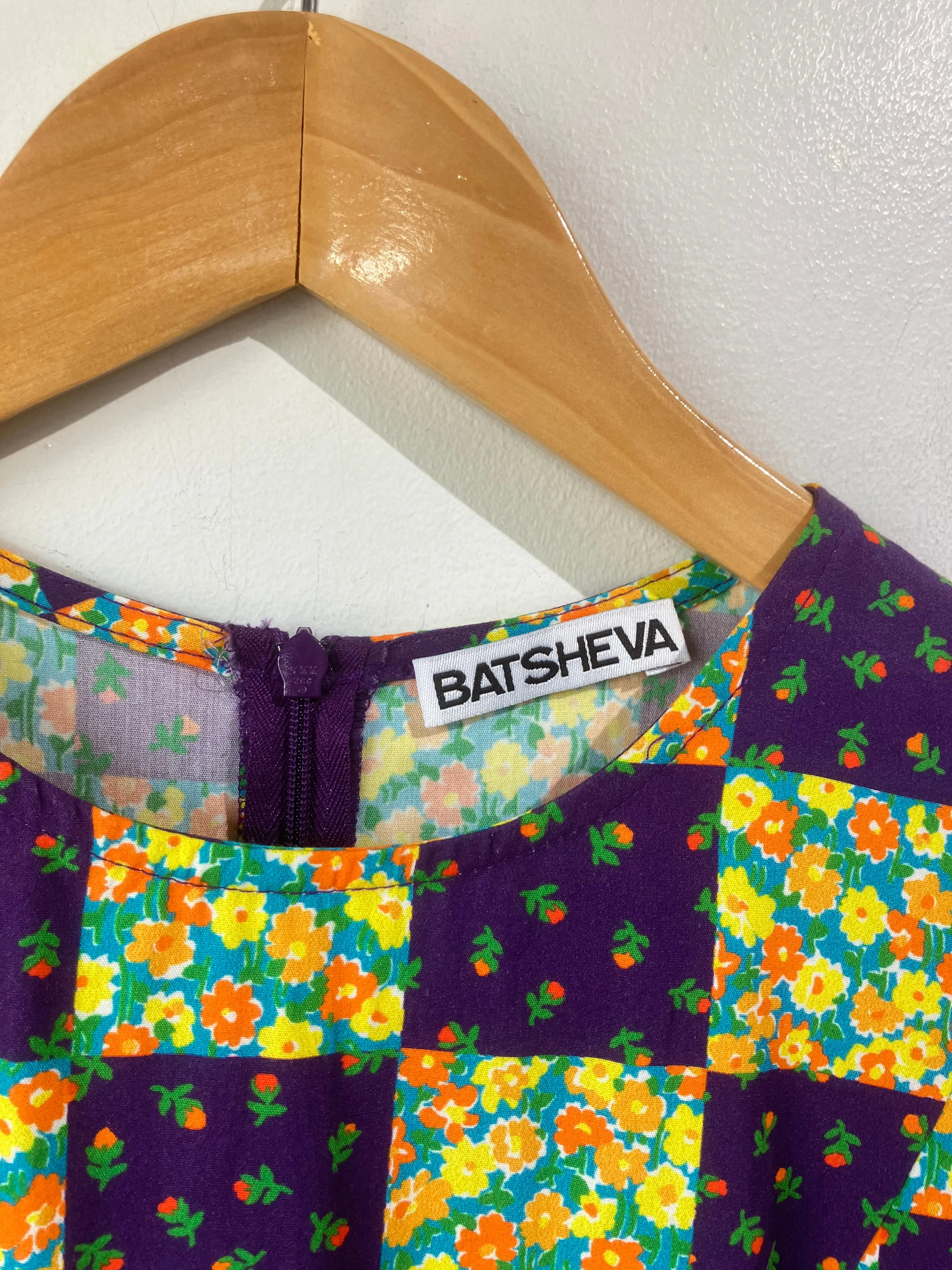 Batsheva Purple and Orange Floral Prairie Dress