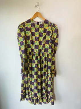 Batsheva Purple and Orange Floral Prairie Dress