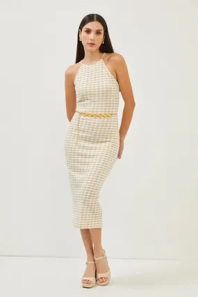 Beige Bodycon Back Slit Midi Dress
