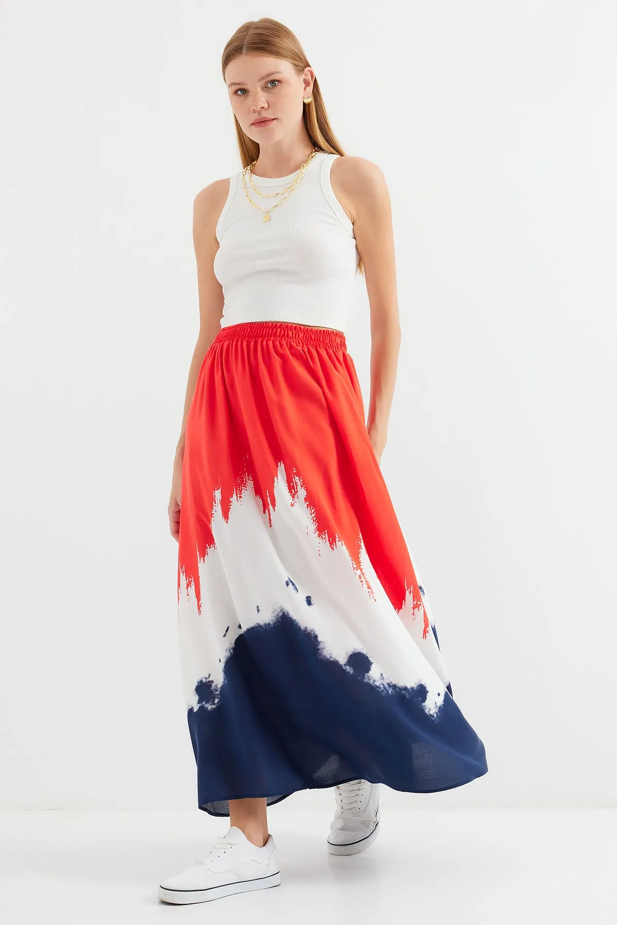 BGD Women Patterned Long Viscose Skirt - Red - Avondale