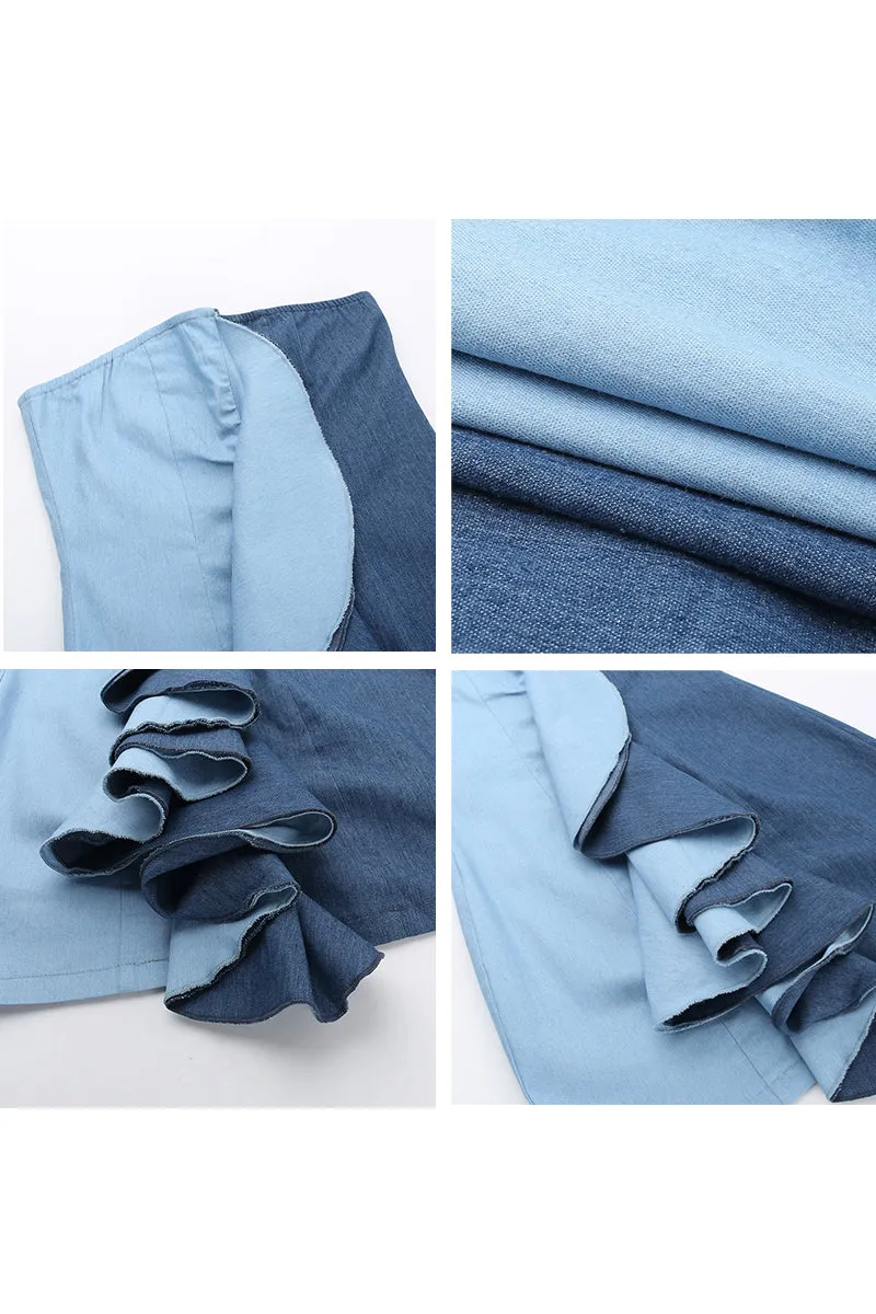 BH0156 Two Tone Denim Tube Dress