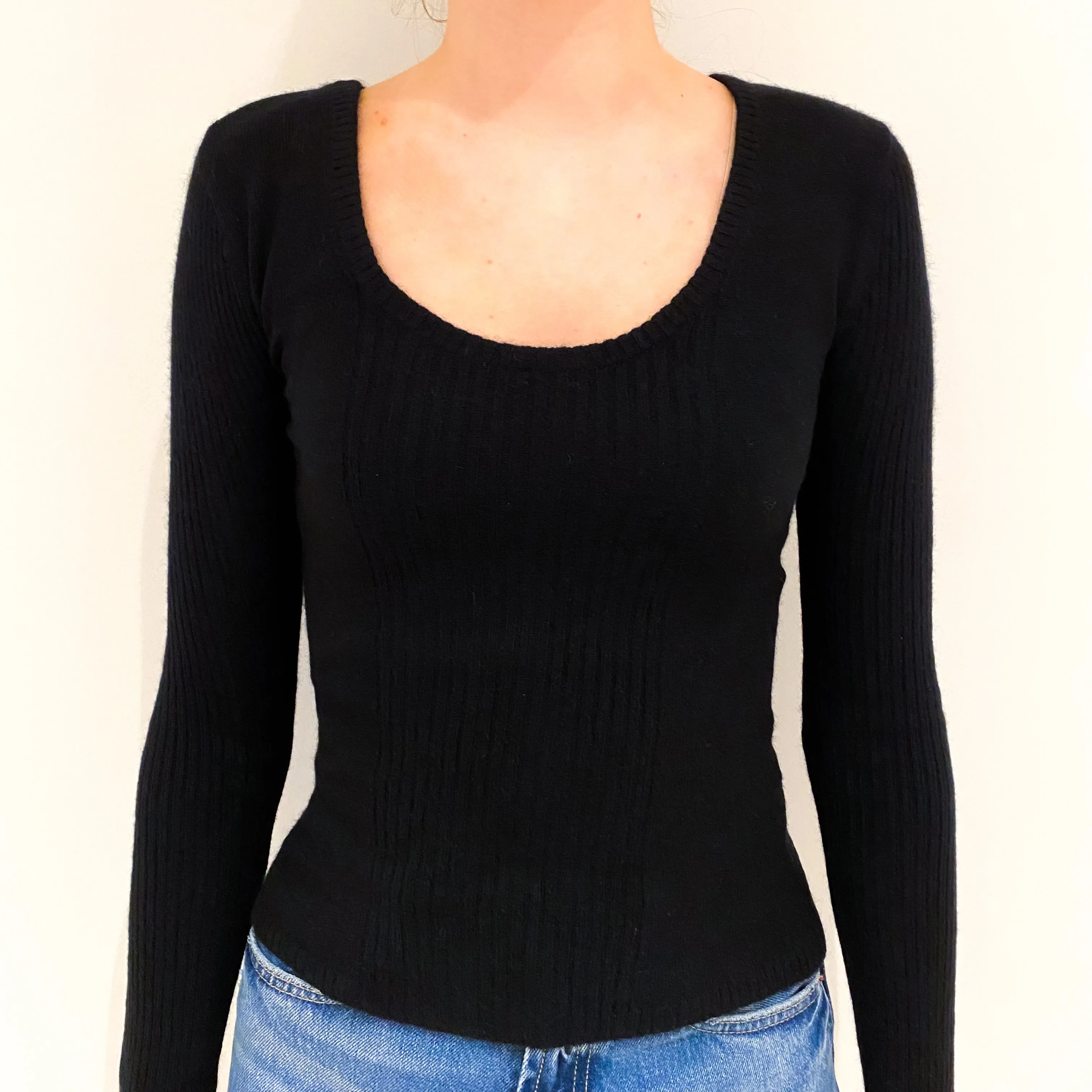 Black Cashmere Deep Crew Neck Jumper Extra Small