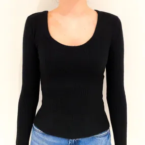 Black Cashmere Deep Crew Neck Jumper Extra Small