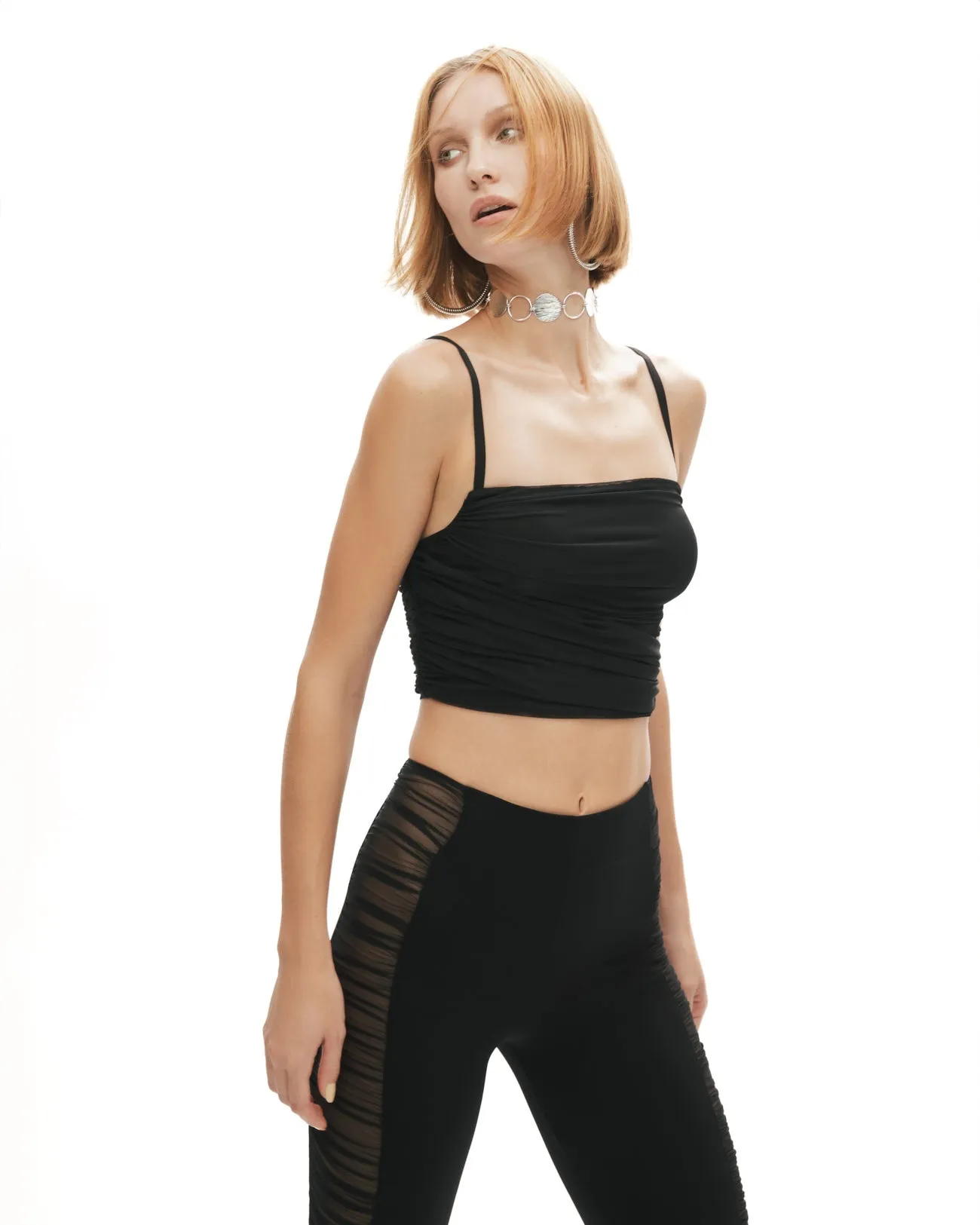 Black Flared Trousers with Tulle Detail
