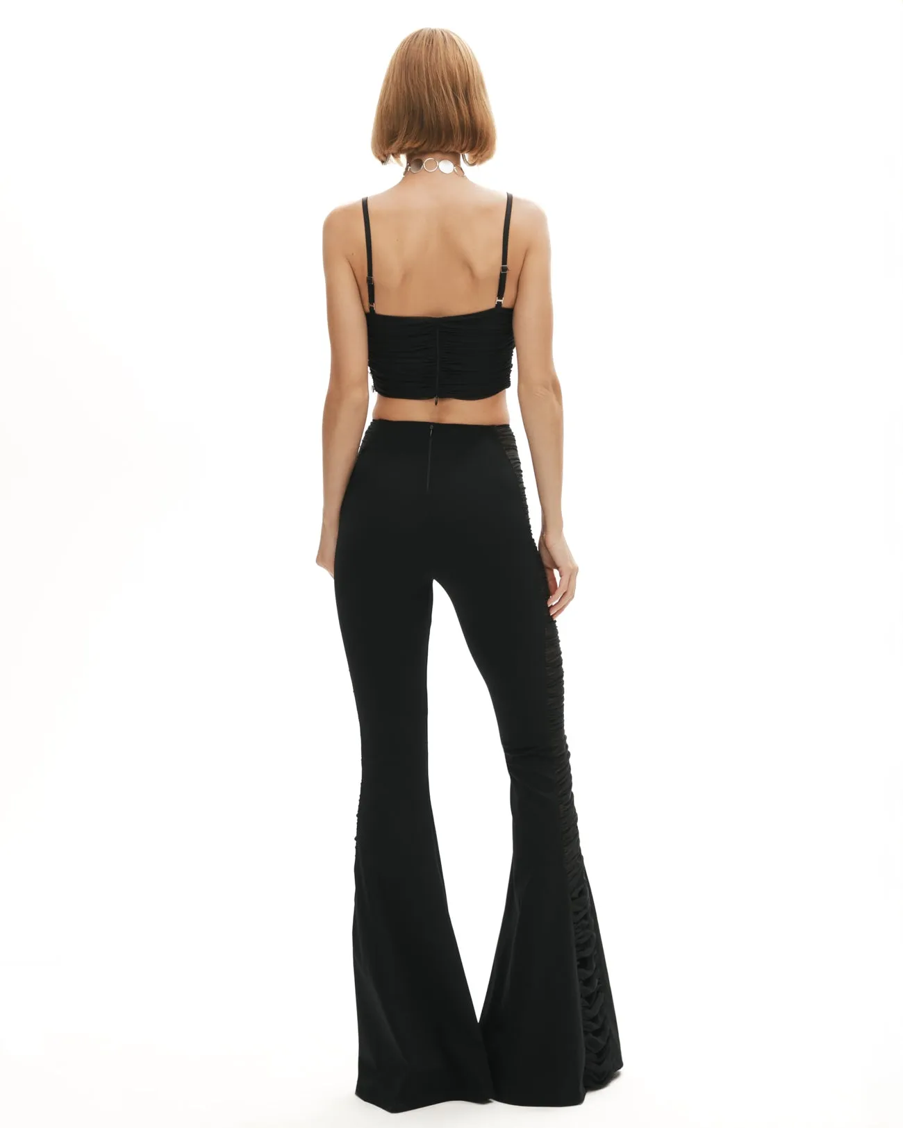 Black Flared Trousers with Tulle Detail