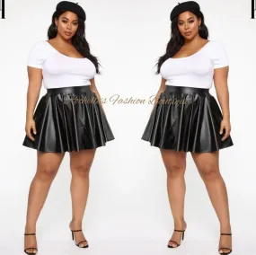 BLACK LEATHER PLUS SKATER SKIRTS