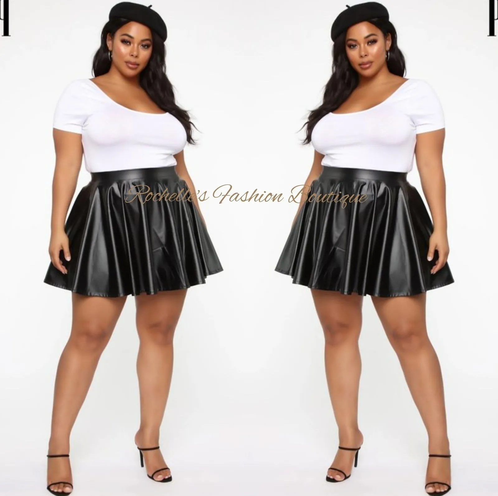 BLACK LEATHER PLUS SKATER SKIRTS