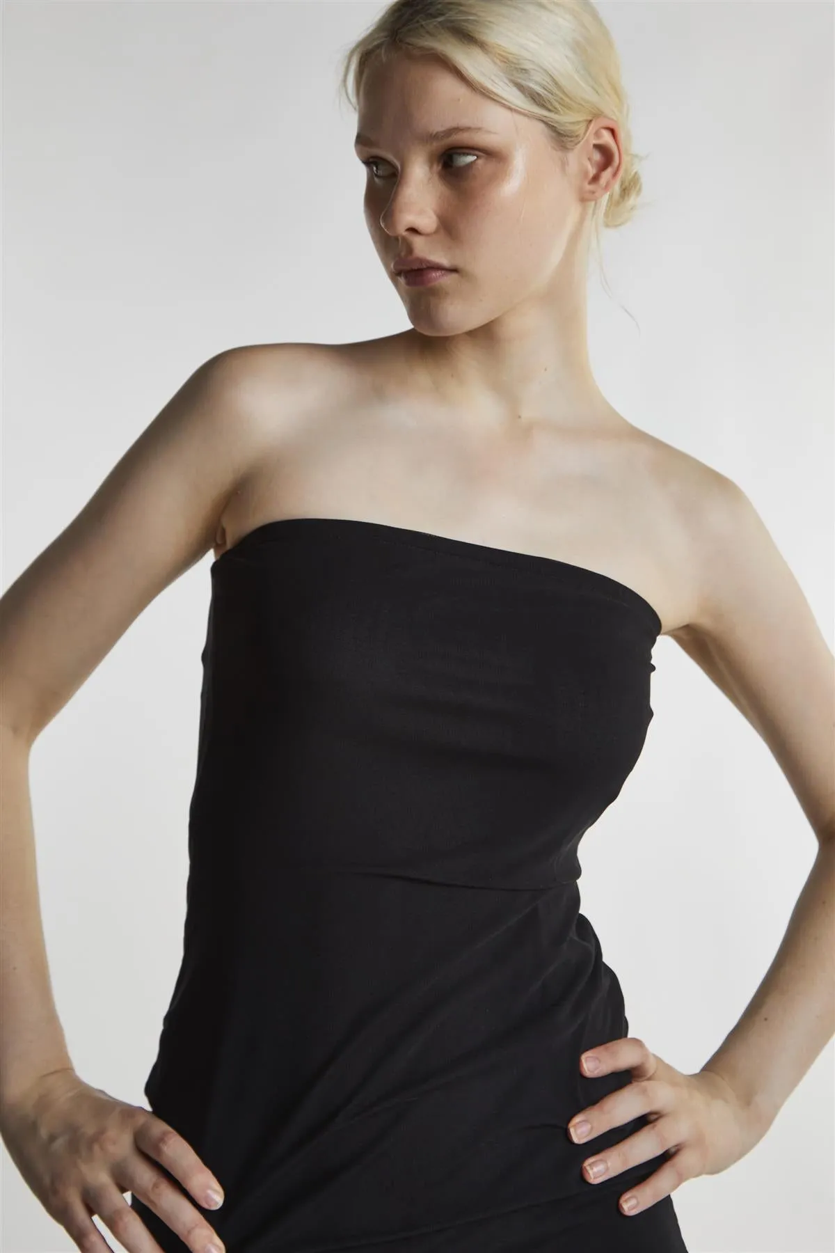 Black-Mesh Bandeau Bodycon Midaxi-Dress