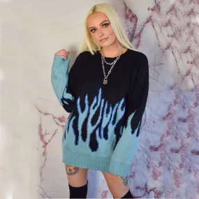 Black Punk Flame Oversized Jumper Dress