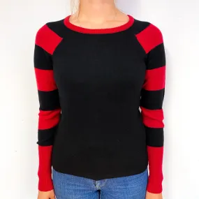 Black Red Stripe Cashmere Crew Neck Jumper Small
