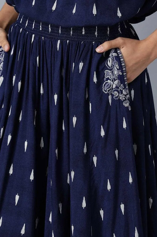 Blue Round Neck Printed Jumpsuit