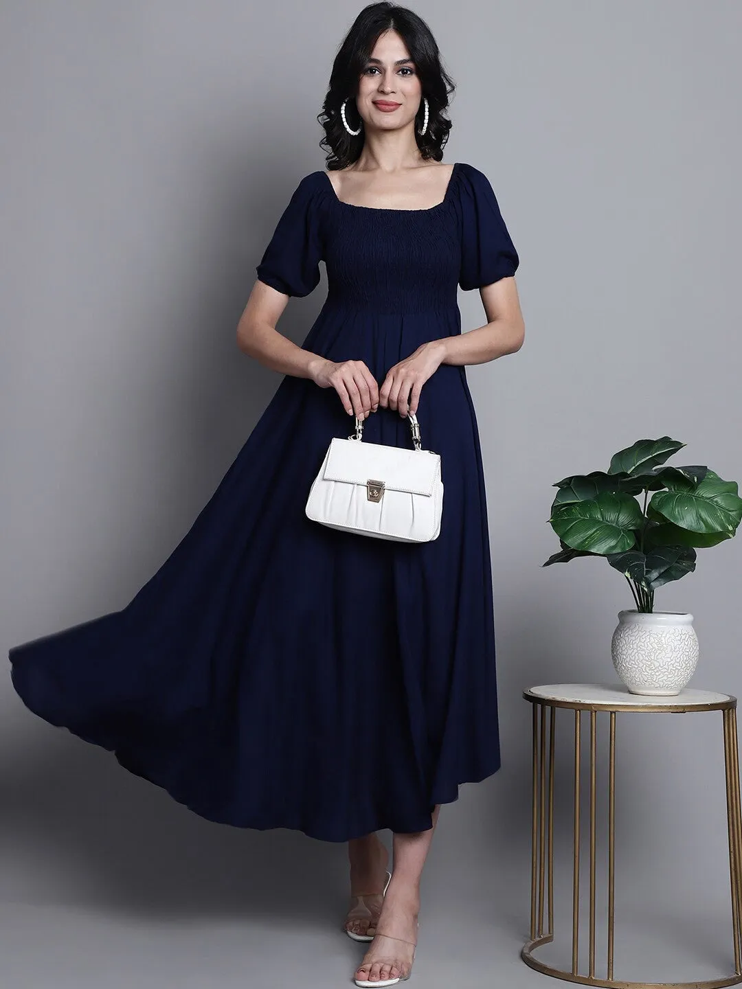 Blue Solid Elegance Maxi Dress