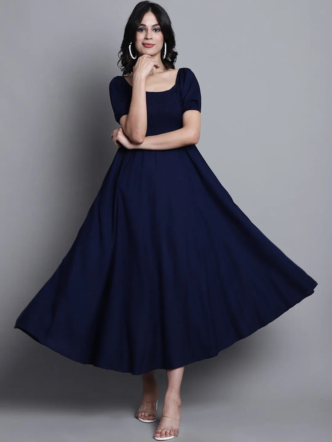 Blue Solid Elegance Maxi Dress