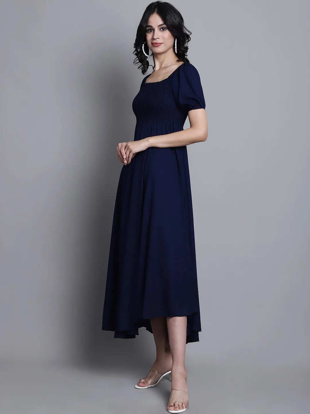 Blue Solid Elegance Maxi Dress