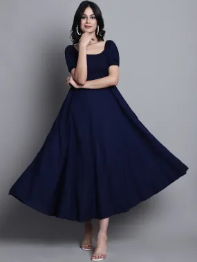 Blue Solid Elegance Maxi Dress