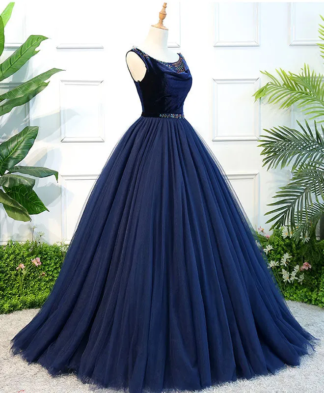 Blue Tulle Long Prom Dress, Blue Tulle Evening Dress