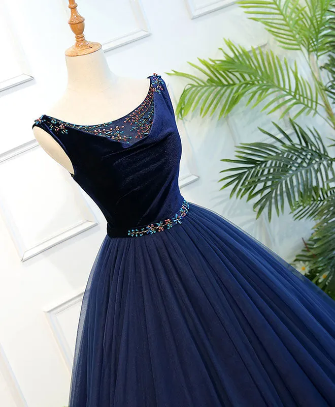 Blue Tulle Long Prom Dress, Blue Tulle Evening Dress