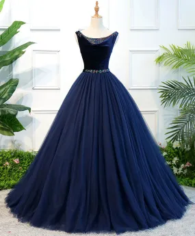 Blue Tulle Long Prom Dress, Blue Tulle Evening Dress
