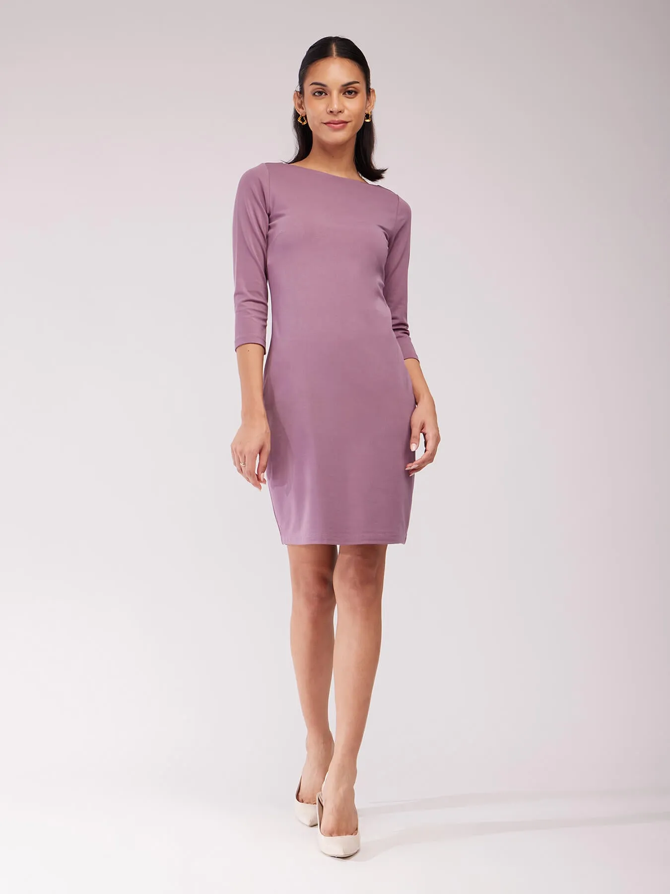 Boat Neck Bodycon Dress - Mauve