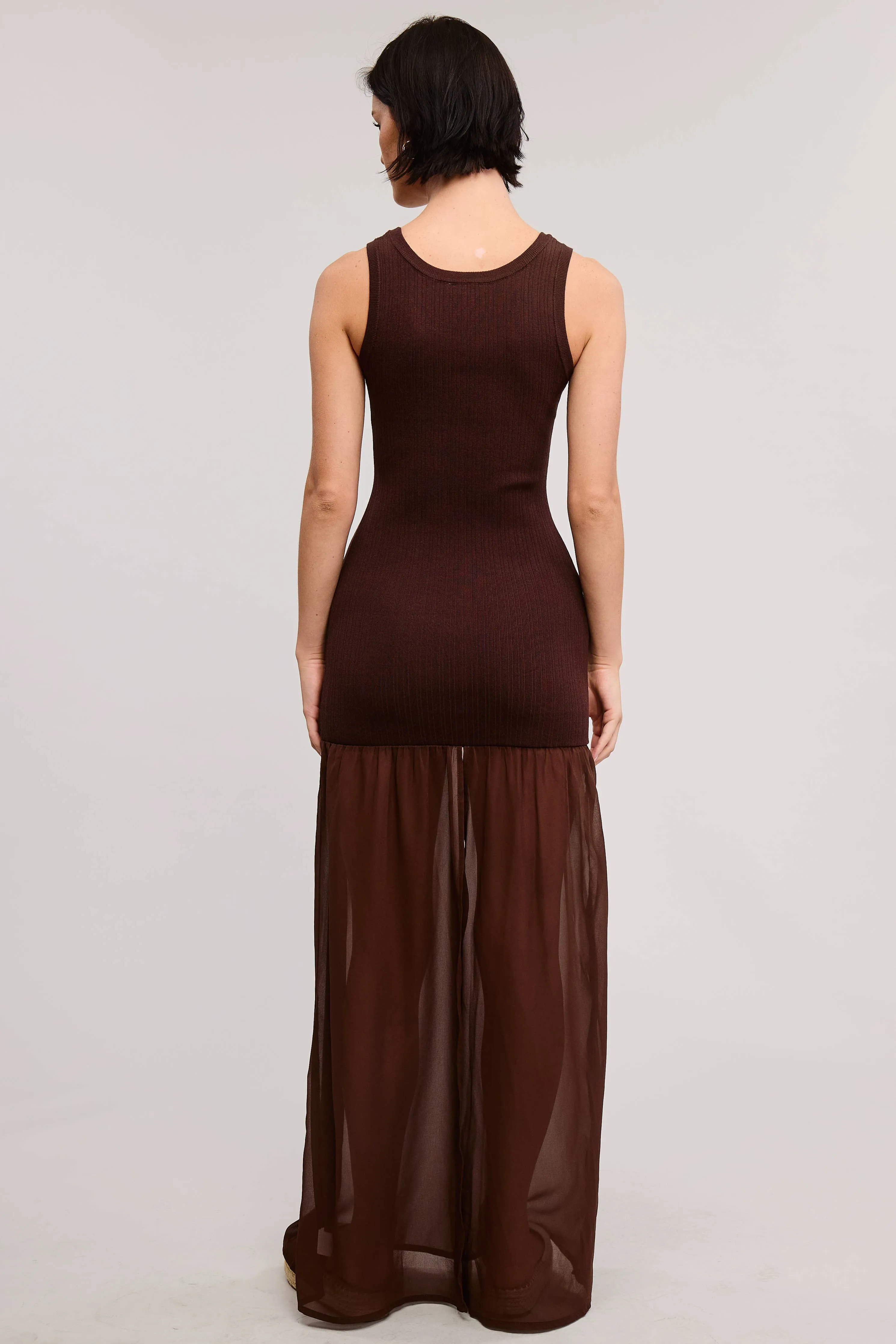 BODYCON SHEER CONTRAST TANK TOP MAXI DRESS
