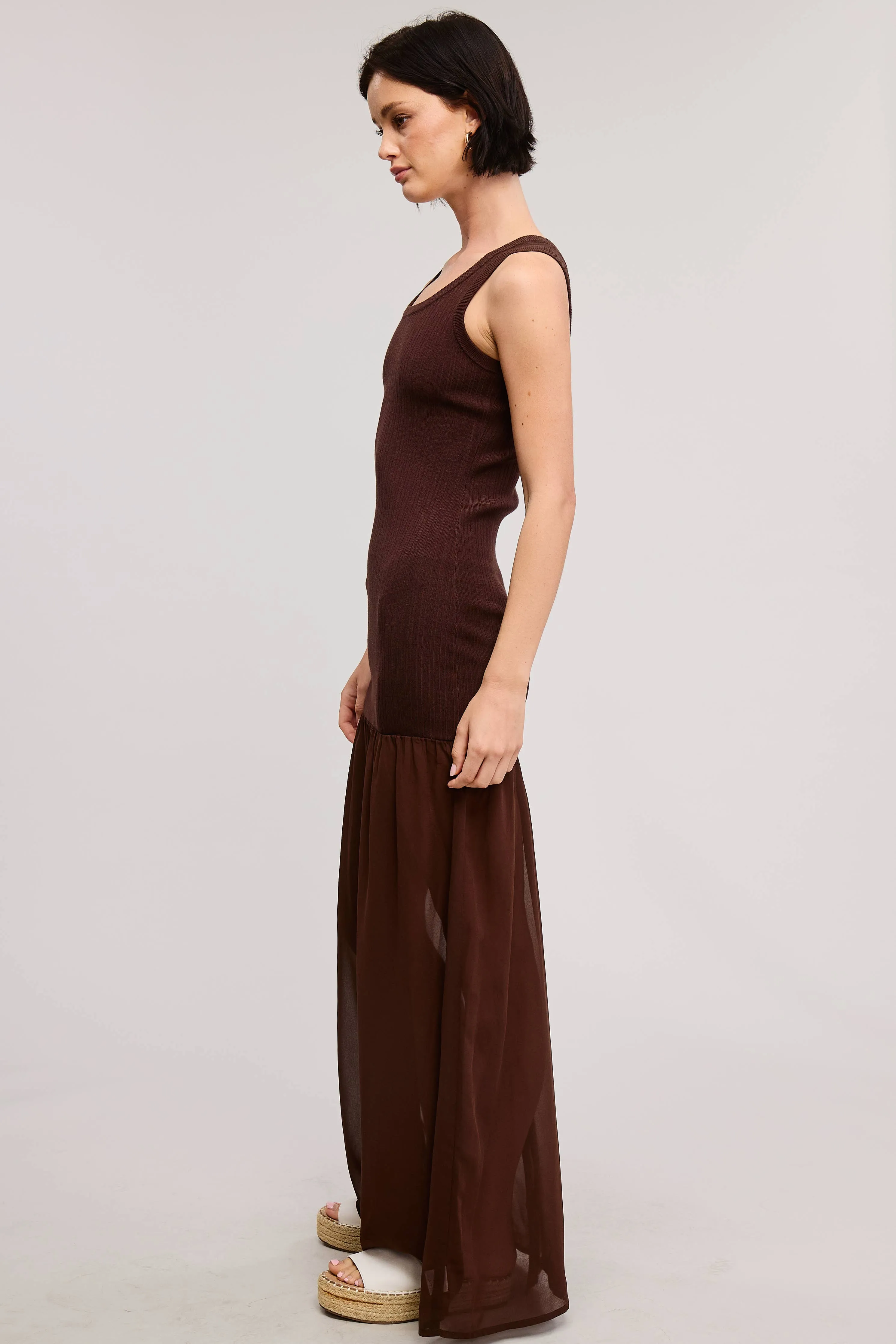 BODYCON SHEER CONTRAST TANK TOP MAXI DRESS