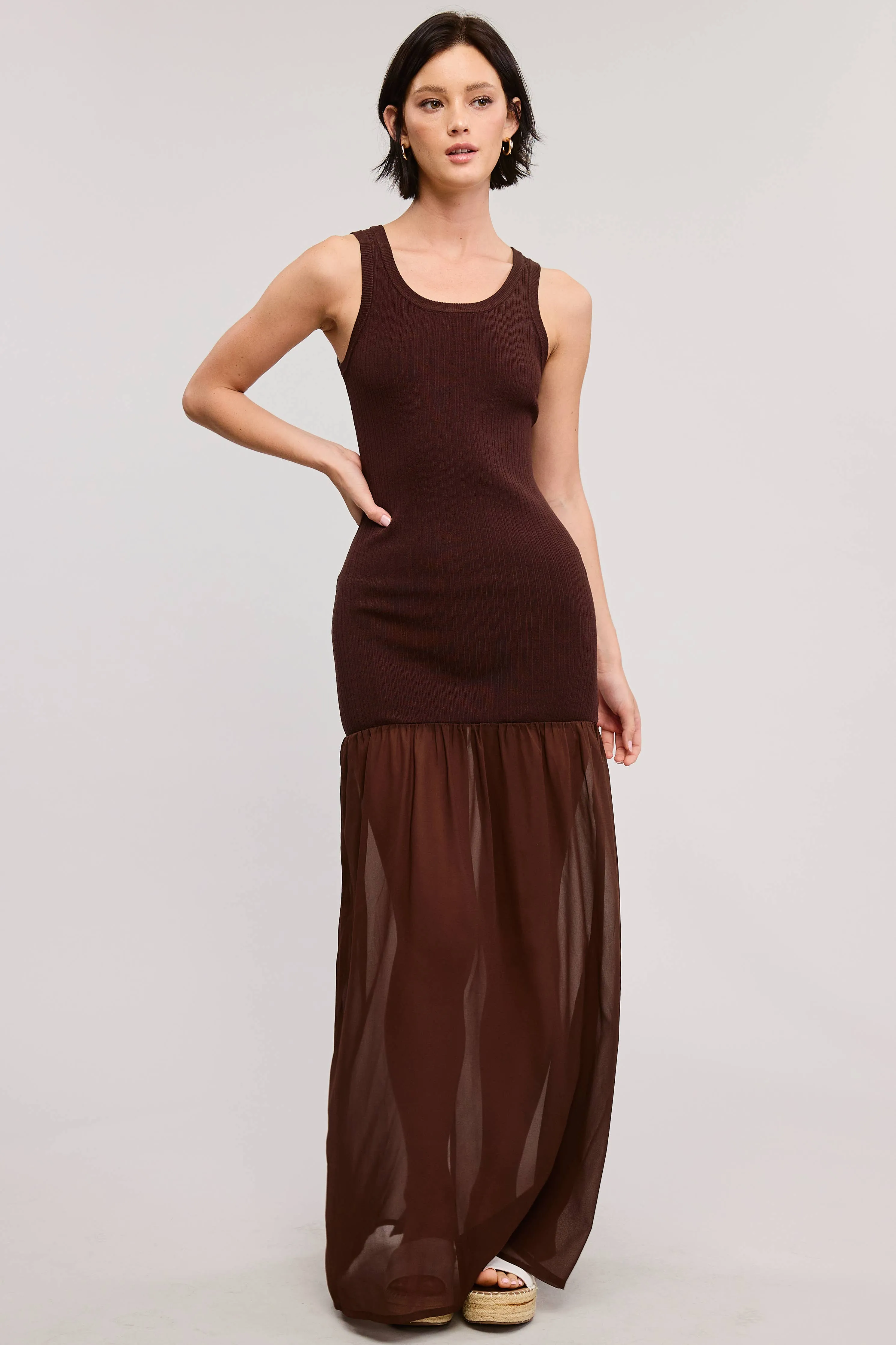 BODYCON SHEER CONTRAST TANK TOP MAXI DRESS
