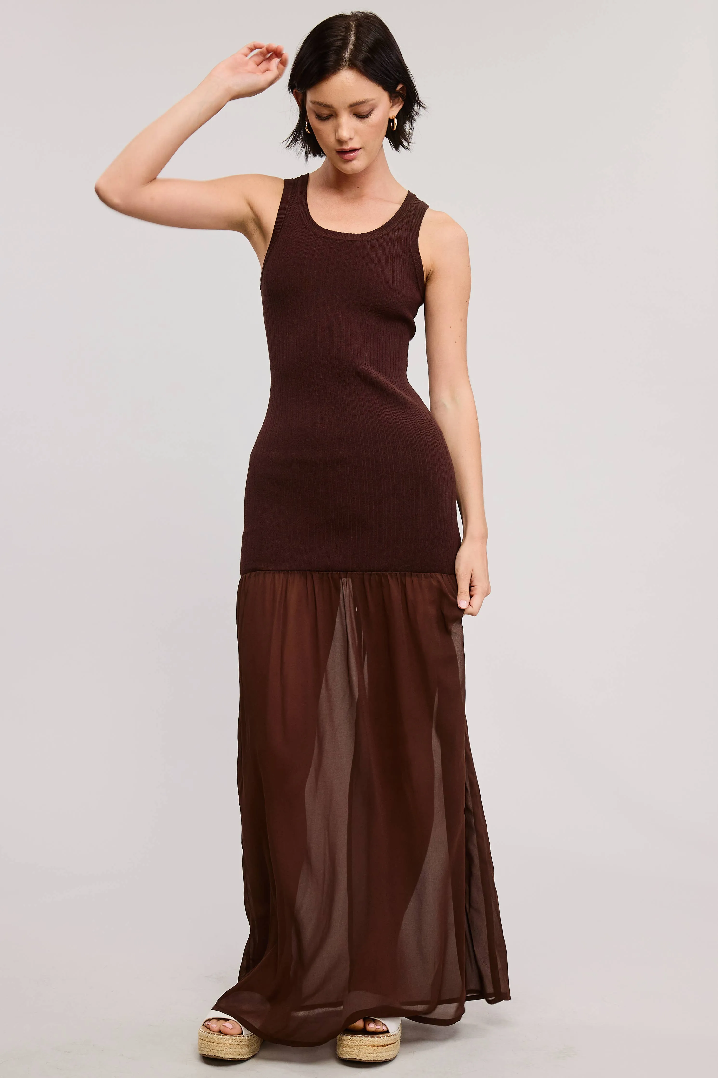 BODYCON SHEER CONTRAST TANK TOP MAXI DRESS