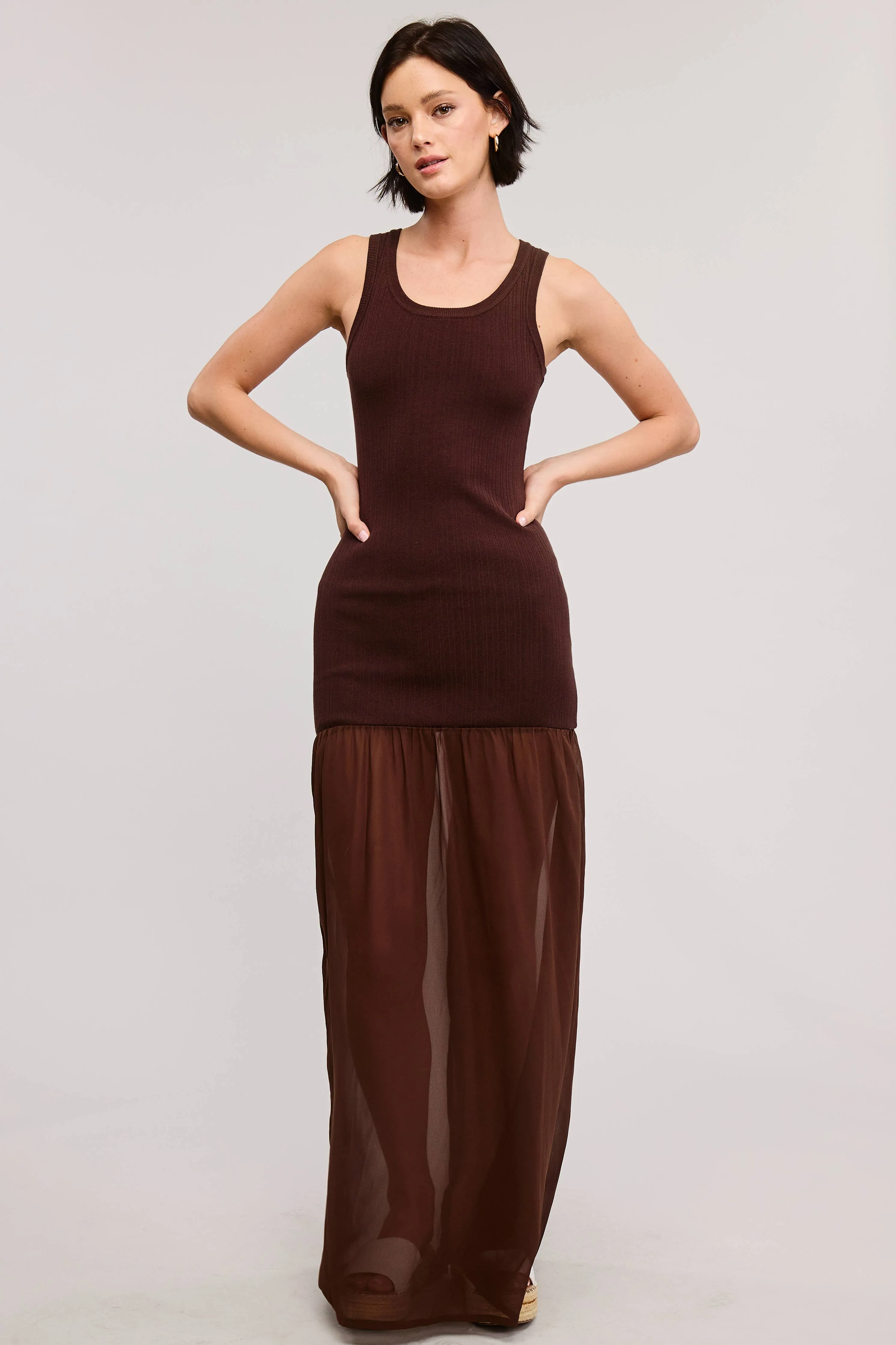 BODYCON SHEER CONTRAST TANK TOP MAXI DRESS