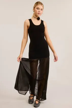 BODYCON SHEER CONTRAST TANK TOP MAXI DRESS