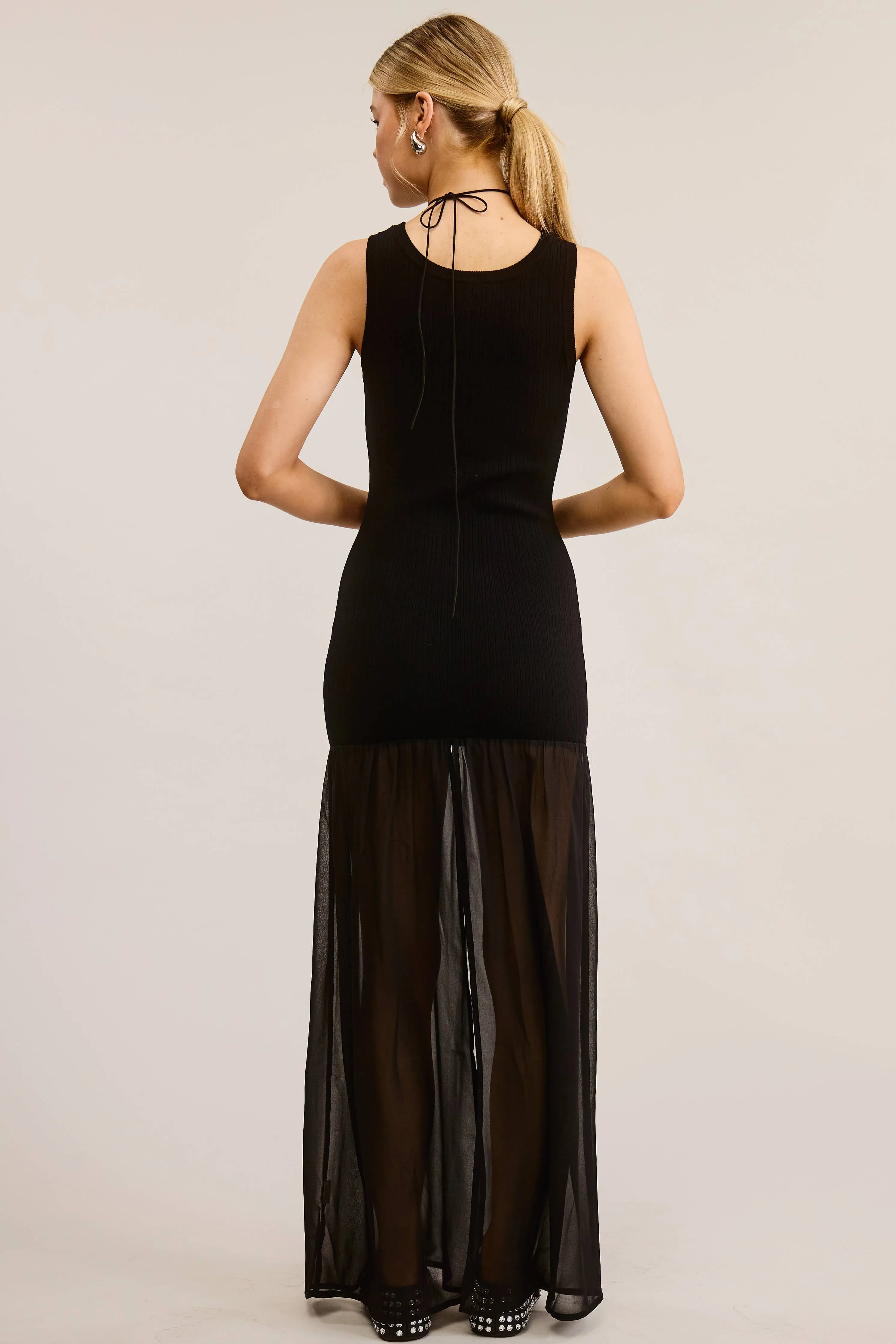 BODYCON SHEER CONTRAST TANK TOP MAXI DRESS